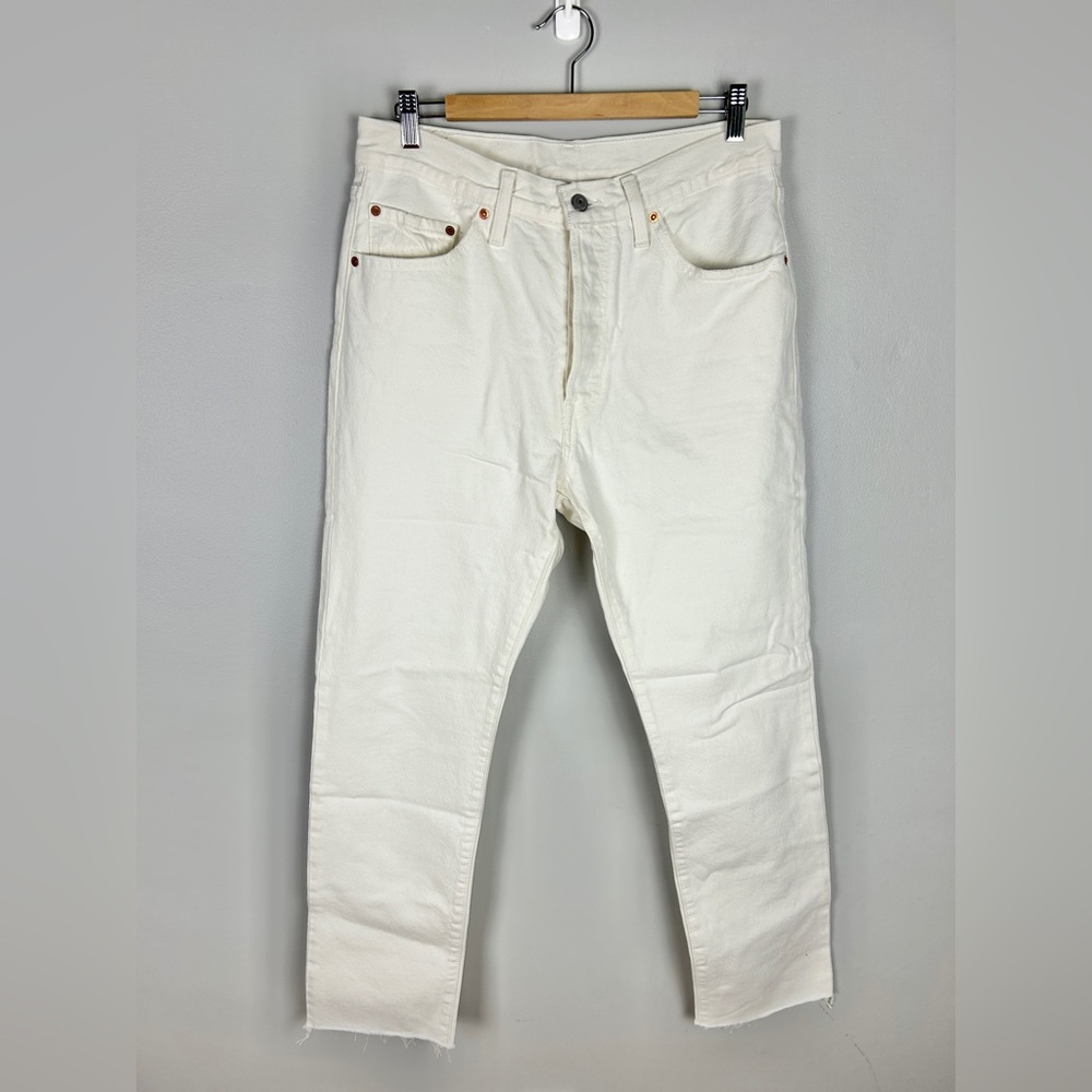 LEVI'S 501 Premium Jeans Cream 31 Cotton High Rise Neutral Spring Straight Leg - Picture 1 of 6